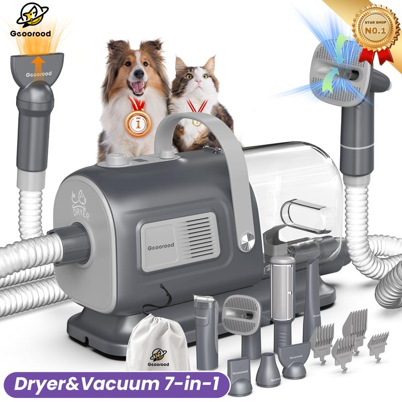 Dog Grooming All-in-One Kit with Vacuum Brush 2.5L Large Pog, Stainless Steel Blades Lightweight Design 13KPa Suction Force Portable Cleaning Set